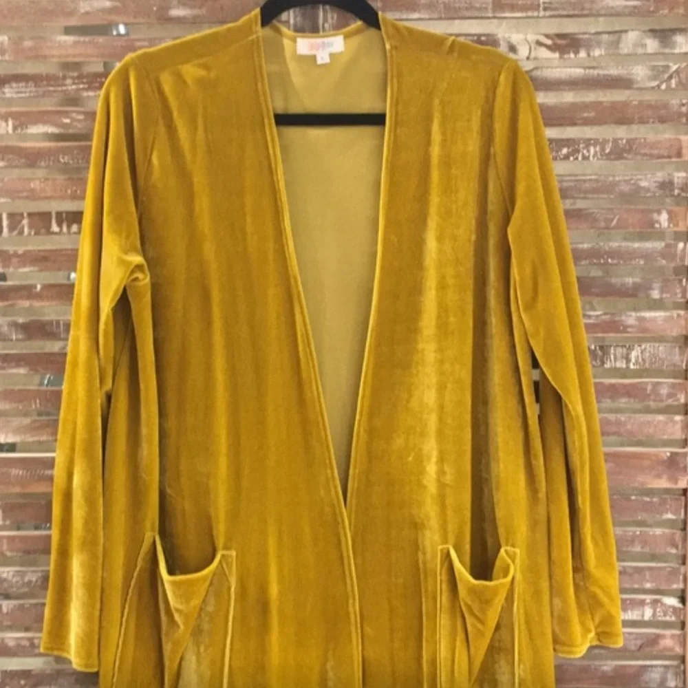 Lularoe Sarah Velvet Mustard Cardigan Lg - Picture 3 of 5